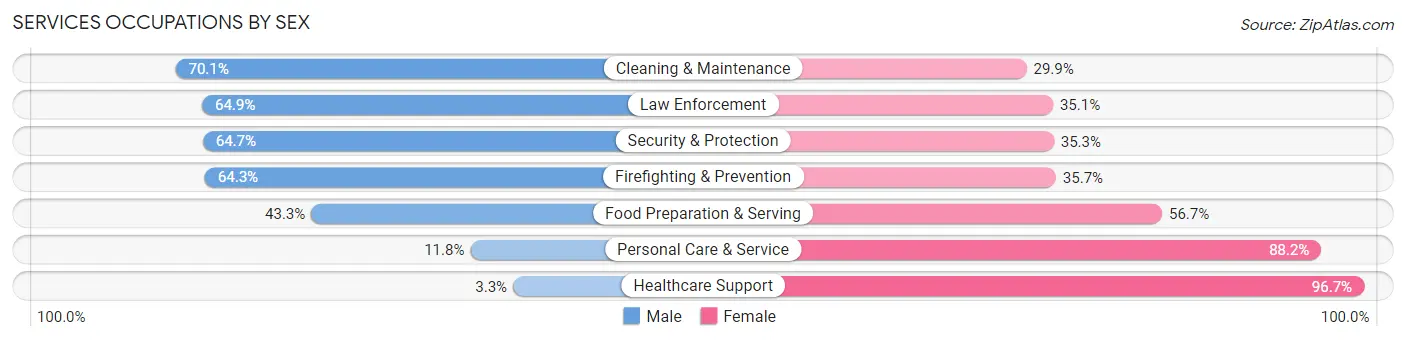 Services Occupations by Sex in Zip Code 13491