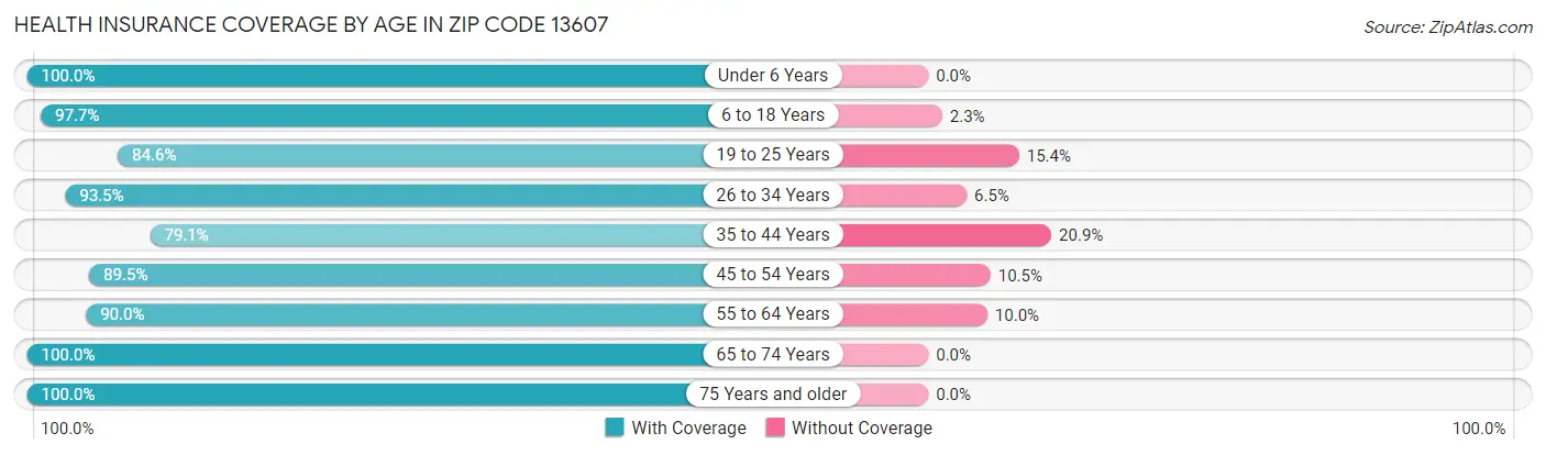 Health Insurance Coverage by Age in Zip Code 13607