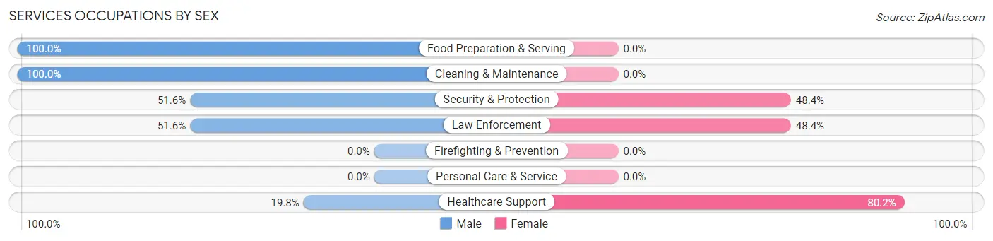 Services Occupations by Sex in Zip Code 13616