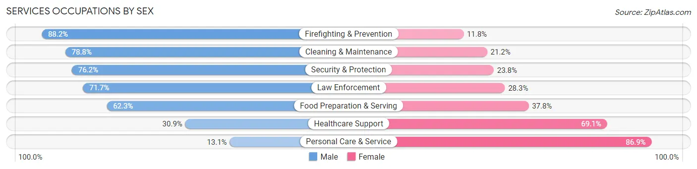 Services Occupations by Sex in Zip Code 13617