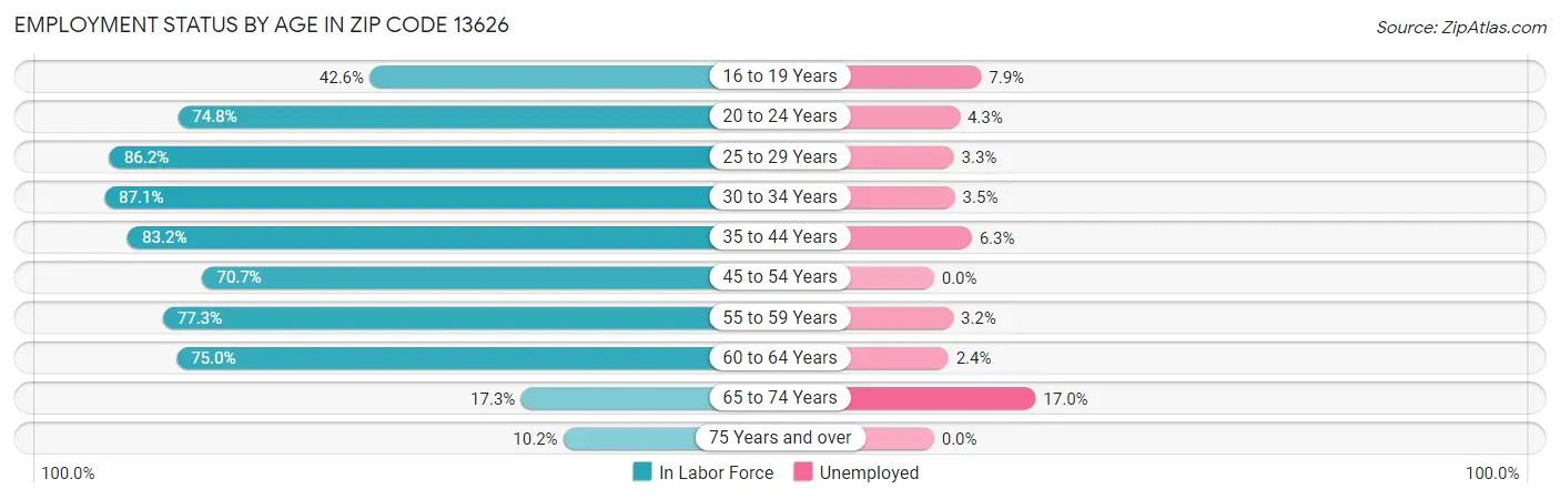 Employment Status by Age in Zip Code 13626