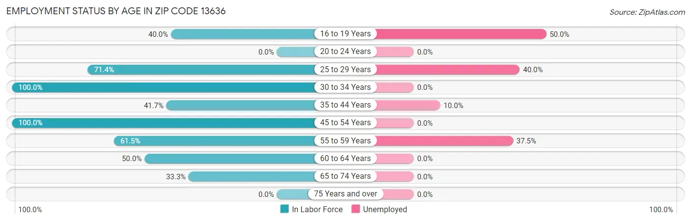 Employment Status by Age in Zip Code 13636