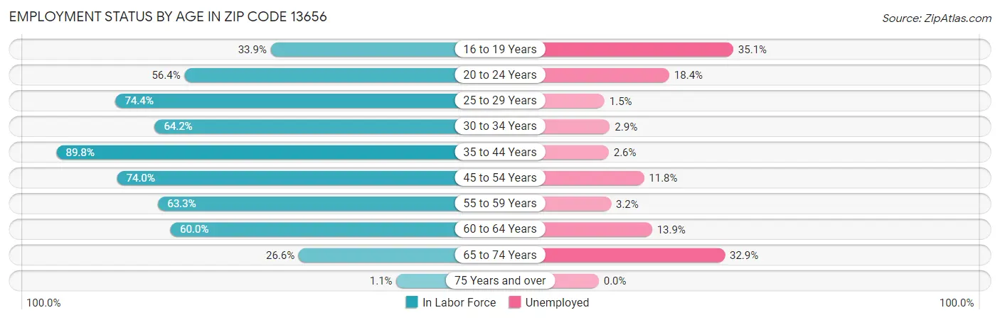Employment Status by Age in Zip Code 13656