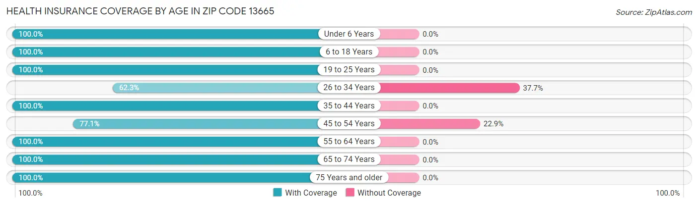 Health Insurance Coverage by Age in Zip Code 13665