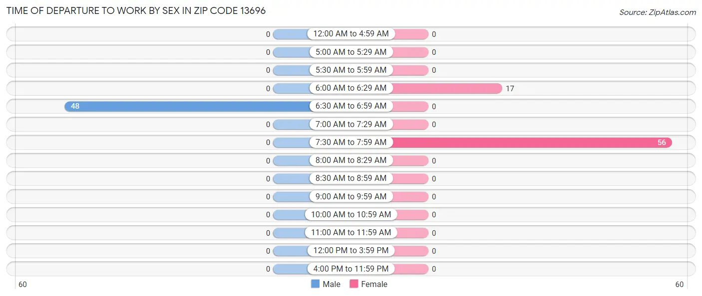 Time of Departure to Work by Sex in Zip Code 13696