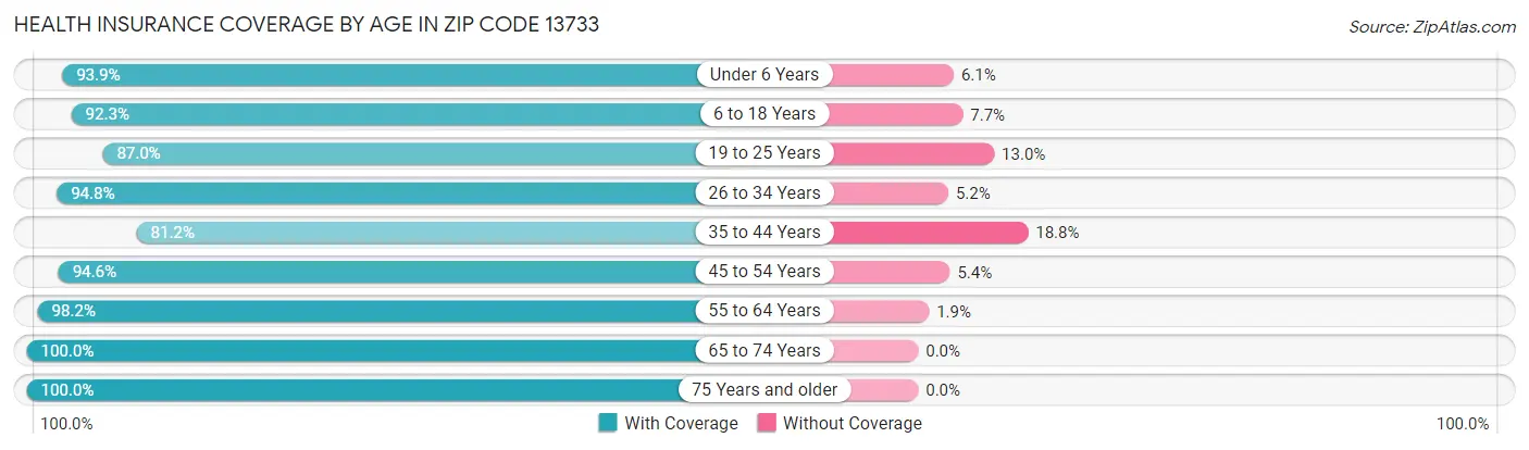 Health Insurance Coverage by Age in Zip Code 13733