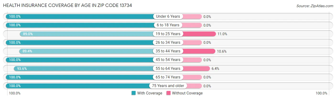 Health Insurance Coverage by Age in Zip Code 13734