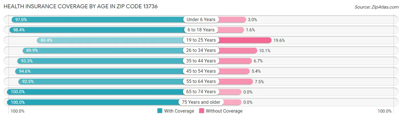 Health Insurance Coverage by Age in Zip Code 13736