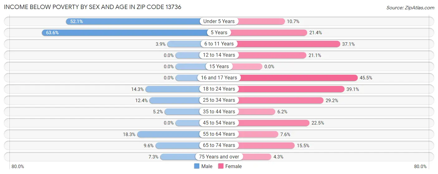 Income Below Poverty by Sex and Age in Zip Code 13736