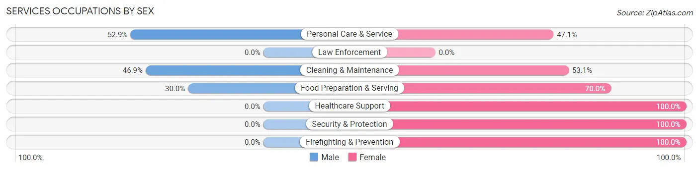 Services Occupations by Sex in Zip Code 13736