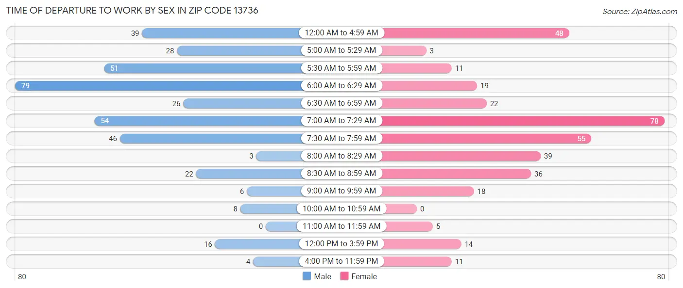 Time of Departure to Work by Sex in Zip Code 13736