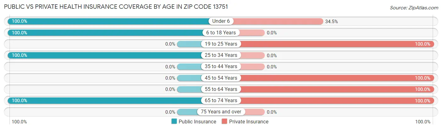 Public vs Private Health Insurance Coverage by Age in Zip Code 13751