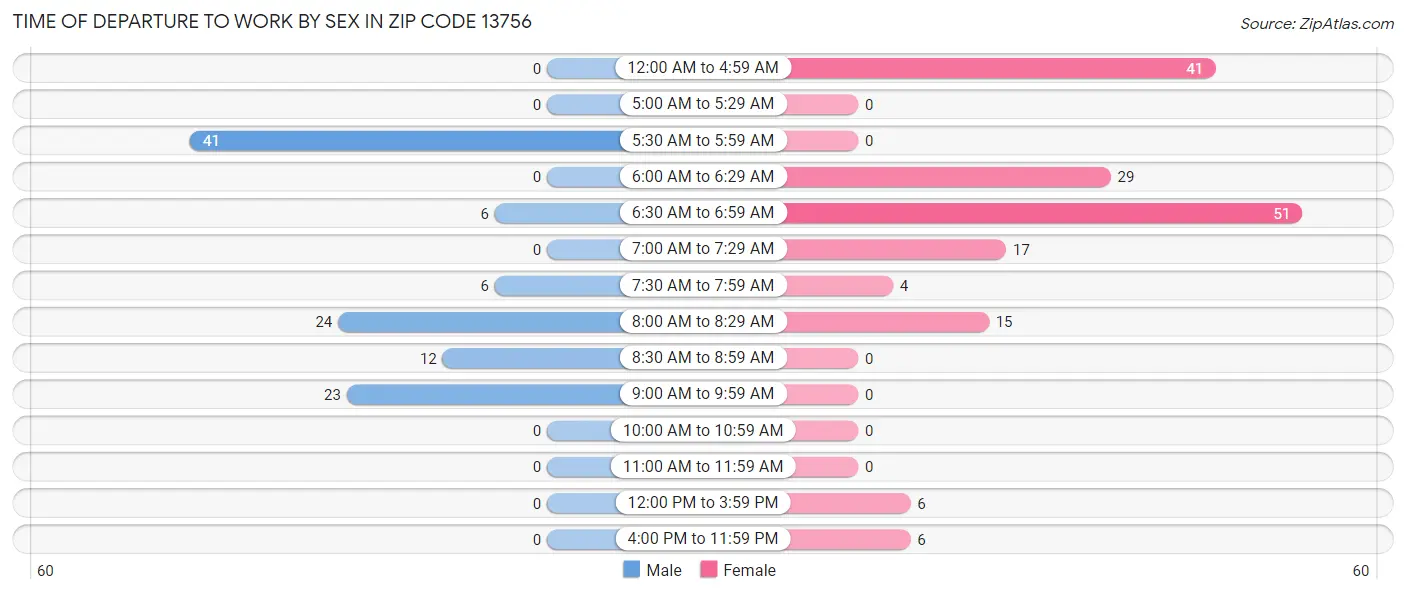 Time of Departure to Work by Sex in Zip Code 13756