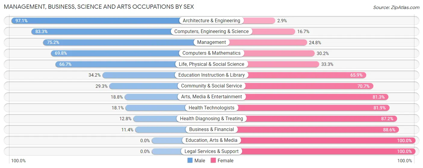 Management, Business, Science and Arts Occupations by Sex in Zip Code 13778