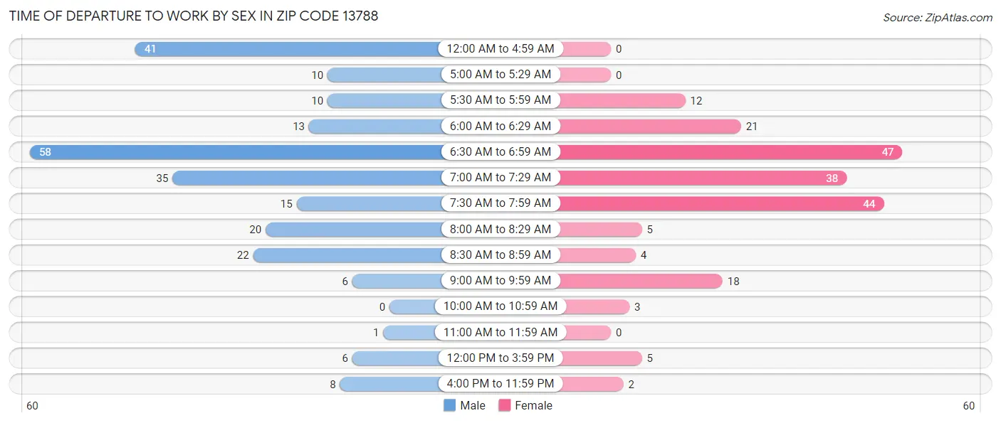 Time of Departure to Work by Sex in Zip Code 13788
