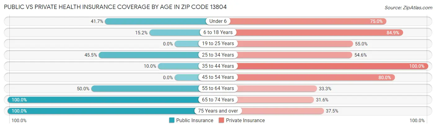 Public vs Private Health Insurance Coverage by Age in Zip Code 13804