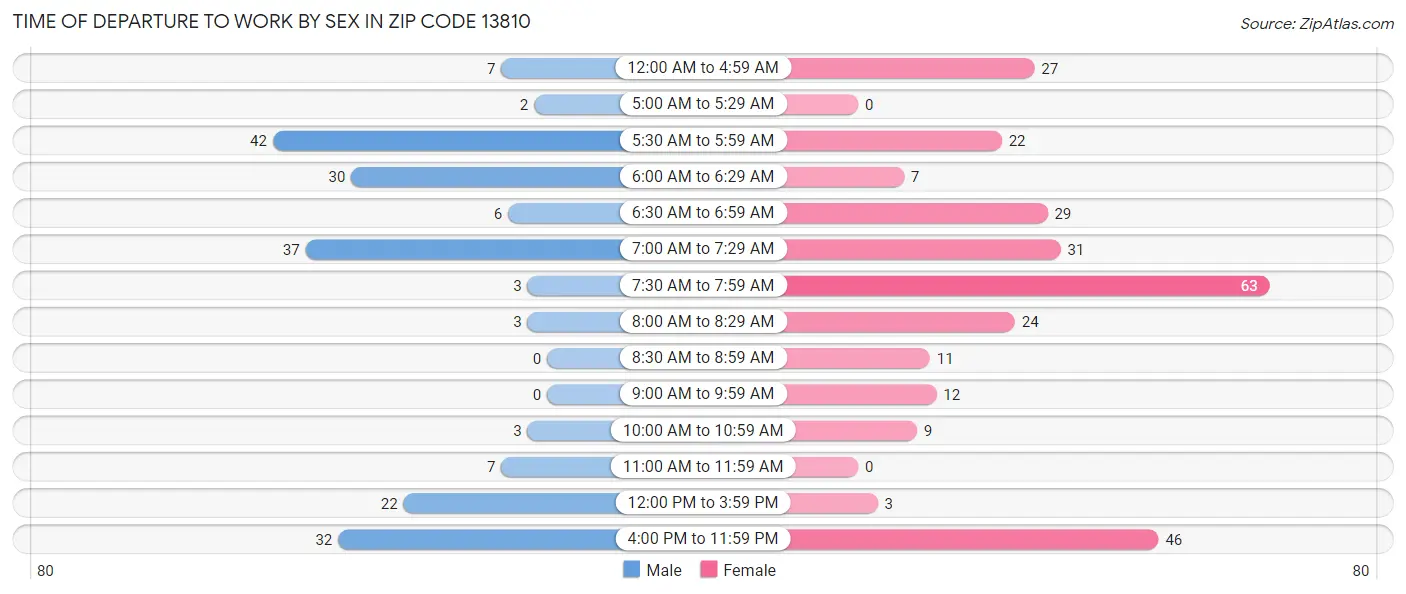 Time of Departure to Work by Sex in Zip Code 13810