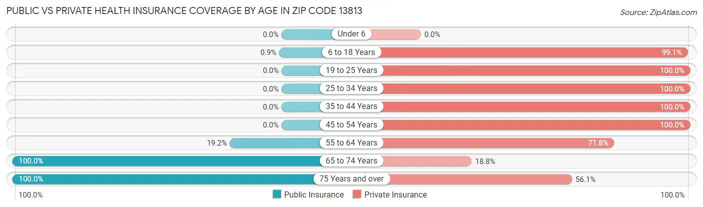 Public vs Private Health Insurance Coverage by Age in Zip Code 13813