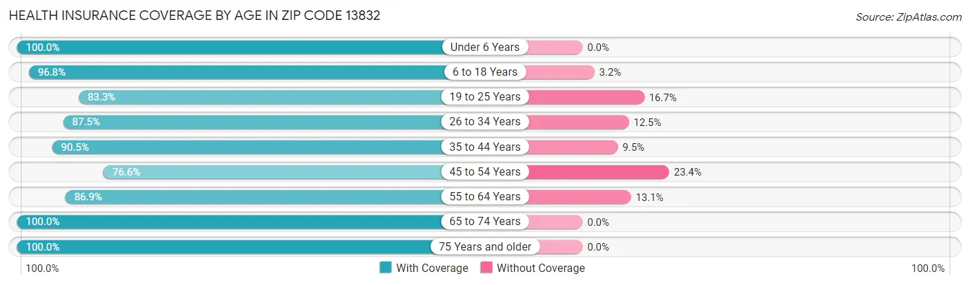 Health Insurance Coverage by Age in Zip Code 13832