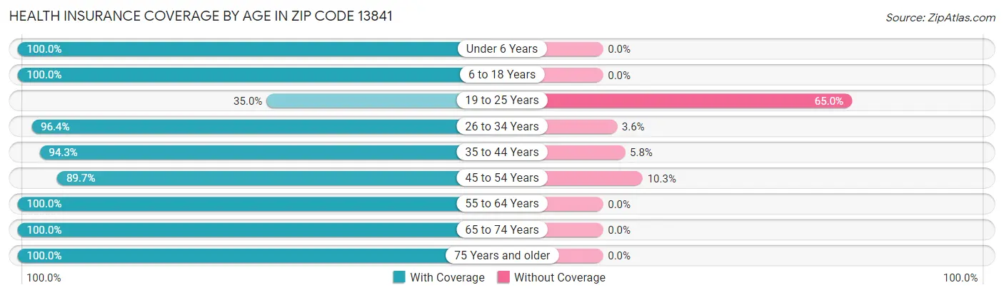 Health Insurance Coverage by Age in Zip Code 13841