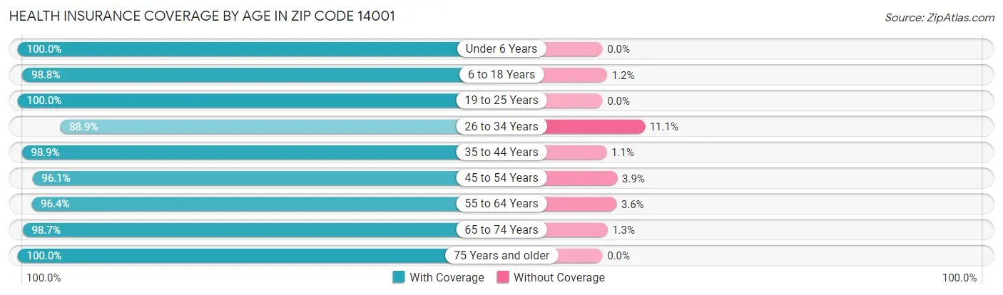 Health Insurance Coverage by Age in Zip Code 14001