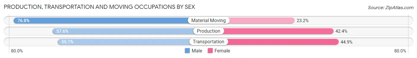 Production, Transportation and Moving Occupations by Sex in Zip Code 14001
