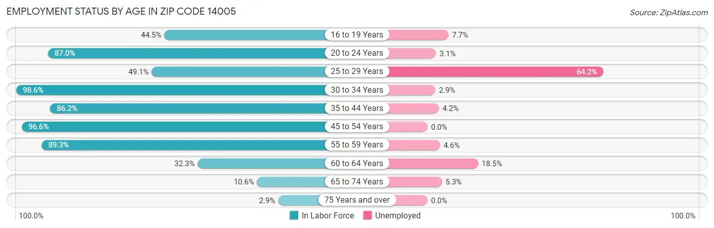 Employment Status by Age in Zip Code 14005