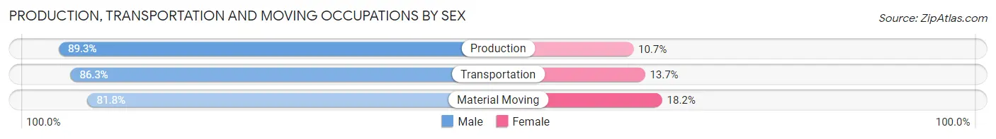 Production, Transportation and Moving Occupations by Sex in Zip Code 14009