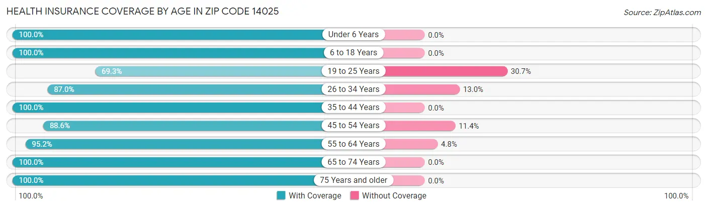 Health Insurance Coverage by Age in Zip Code 14025
