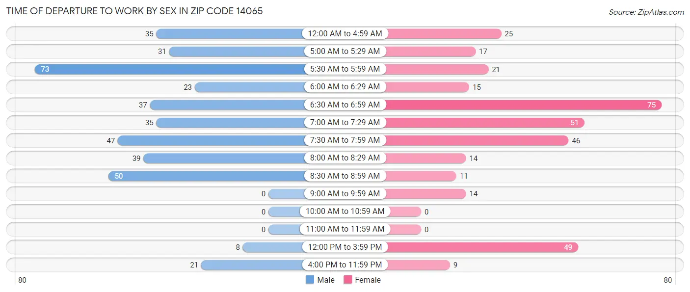 Time of Departure to Work by Sex in Zip Code 14065