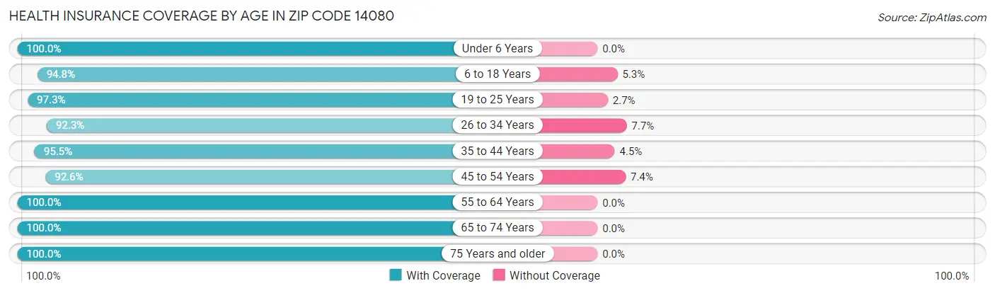 Health Insurance Coverage by Age in Zip Code 14080