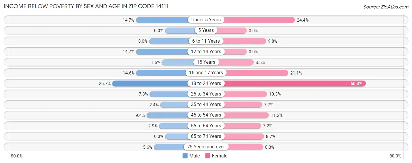 Income Below Poverty by Sex and Age in Zip Code 14111