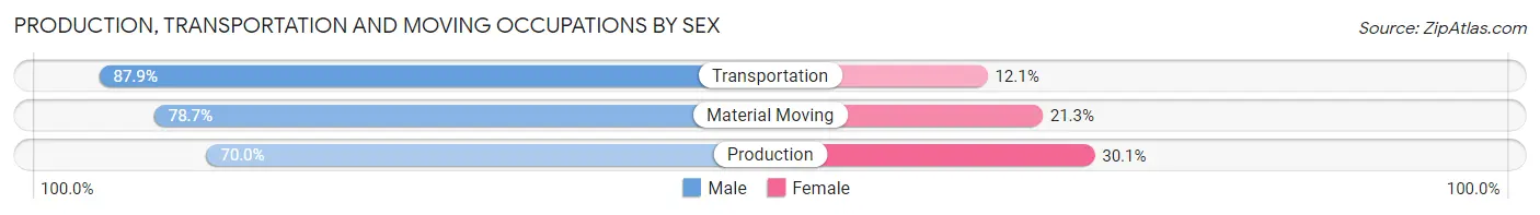 Production, Transportation and Moving Occupations by Sex in Zip Code 14150
