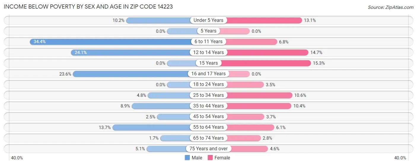 Income Below Poverty by Sex and Age in Zip Code 14223