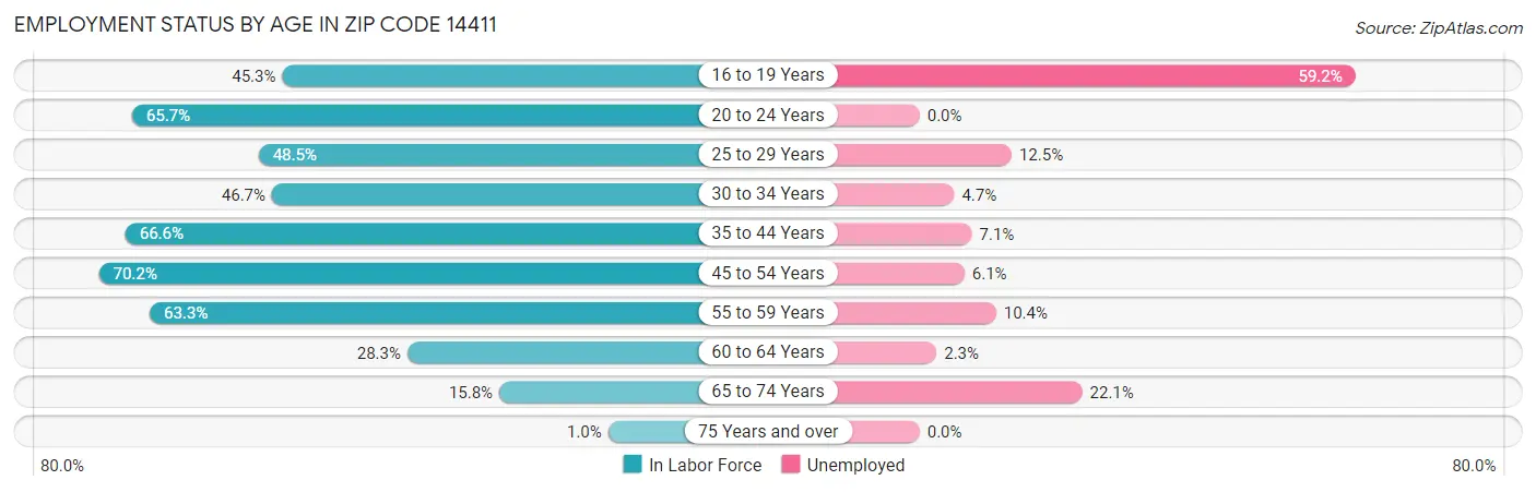 Employment Status by Age in Zip Code 14411