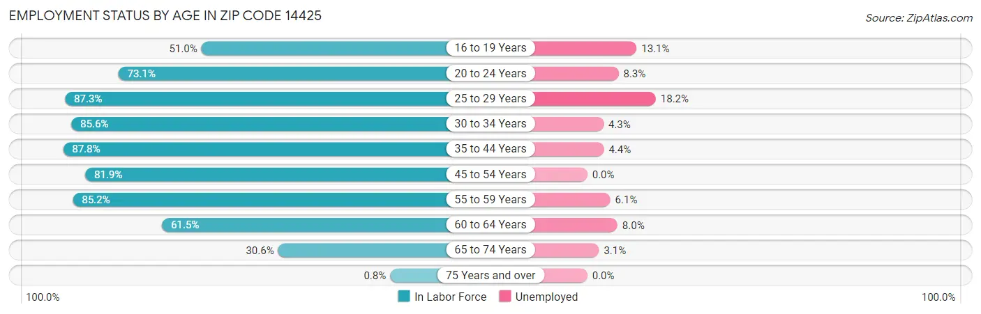 Employment Status by Age in Zip Code 14425