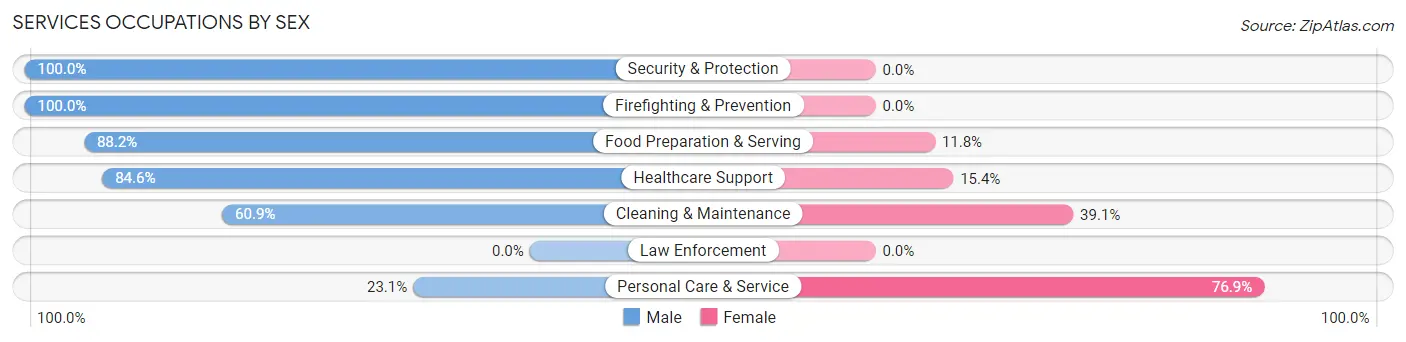 Services Occupations by Sex in Zip Code 14477