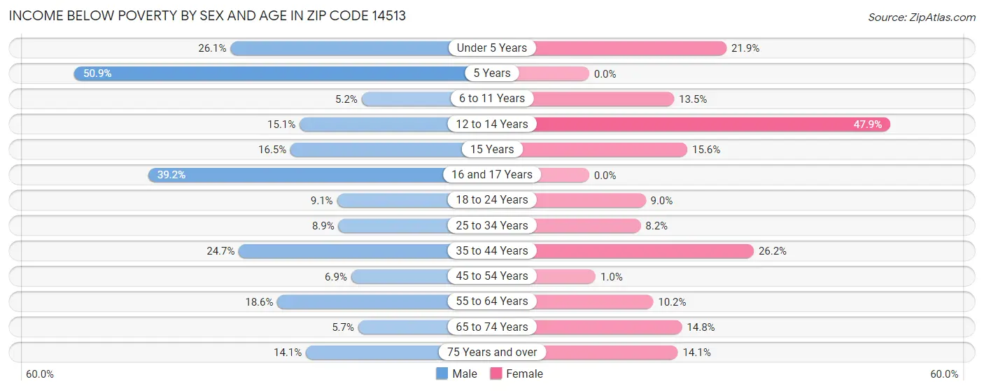 Income Below Poverty by Sex and Age in Zip Code 14513