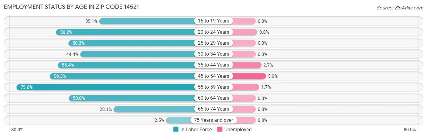 Employment Status by Age in Zip Code 14521