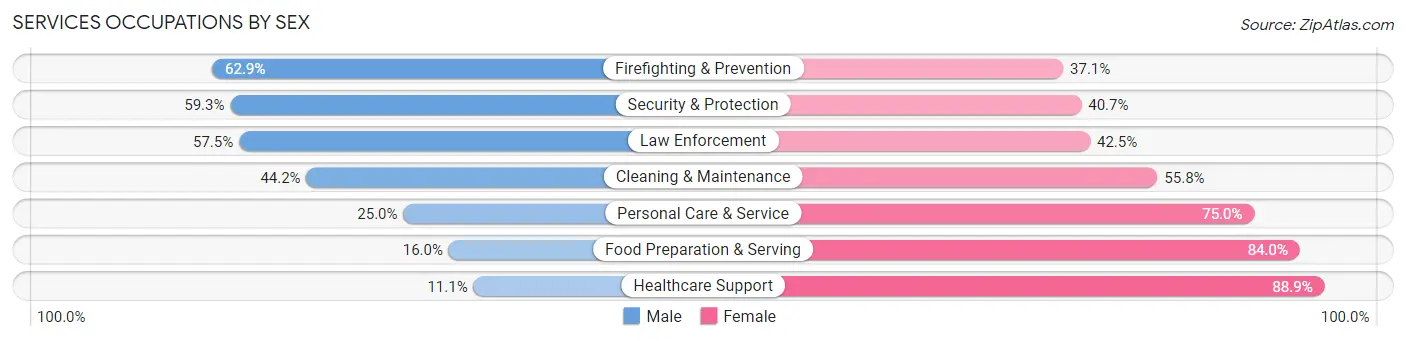 Services Occupations by Sex in Zip Code 14541
