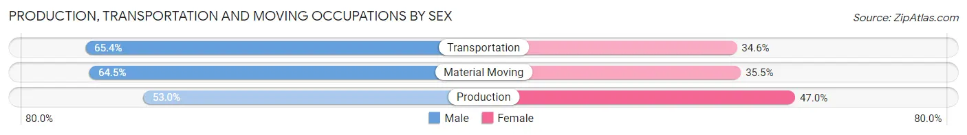 Production, Transportation and Moving Occupations by Sex in Zip Code 14569