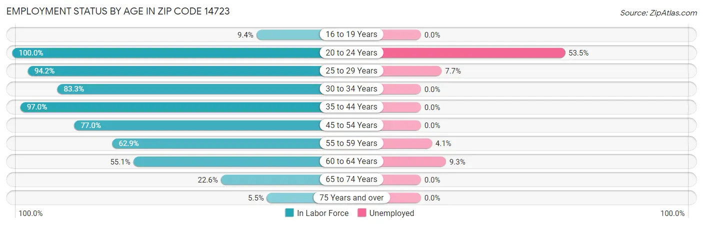 Employment Status by Age in Zip Code 14723
