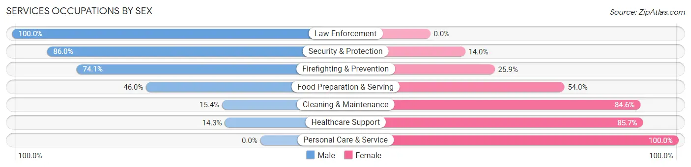 Services Occupations by Sex in Zip Code 14733