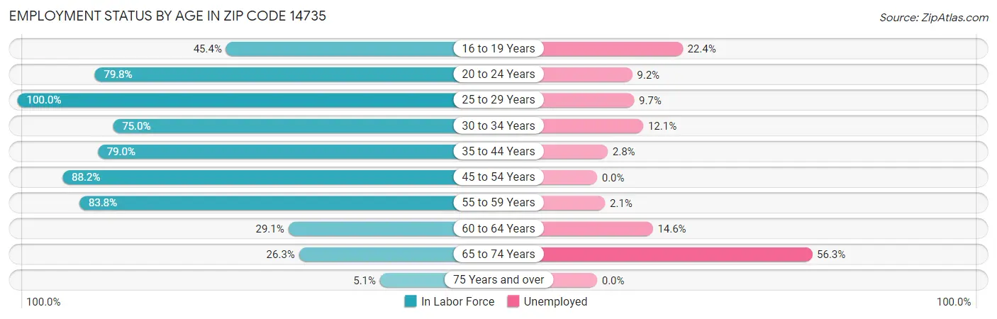 Employment Status by Age in Zip Code 14735