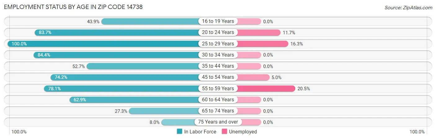 Employment Status by Age in Zip Code 14738