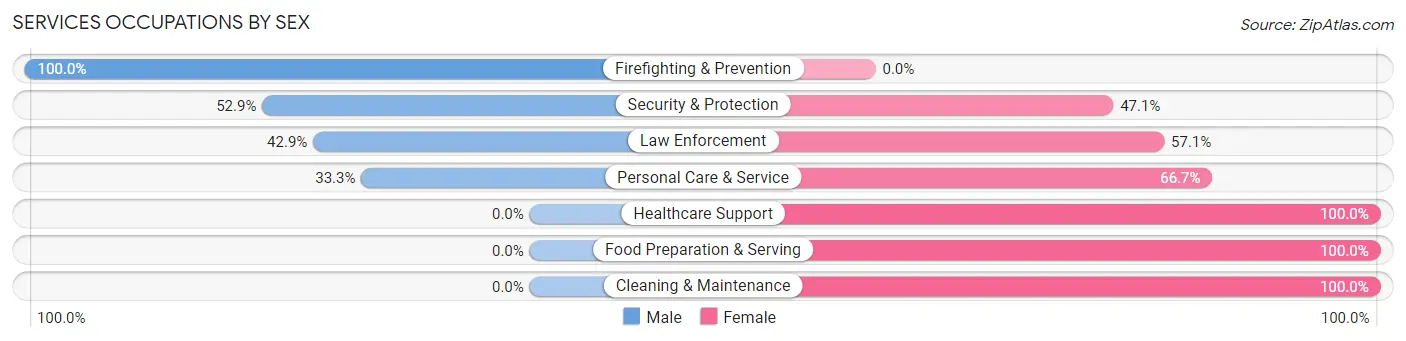 Services Occupations by Sex in Zip Code 14741