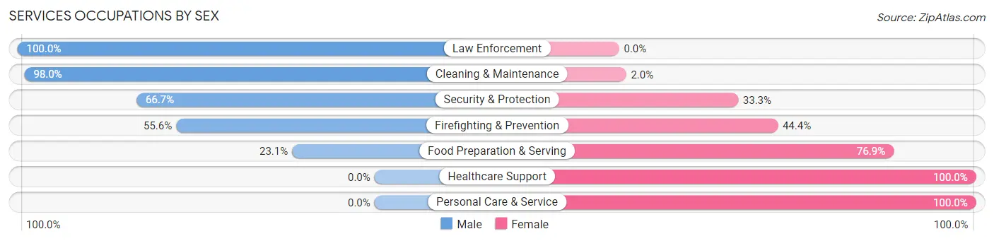 Services Occupations by Sex in Zip Code 14743
