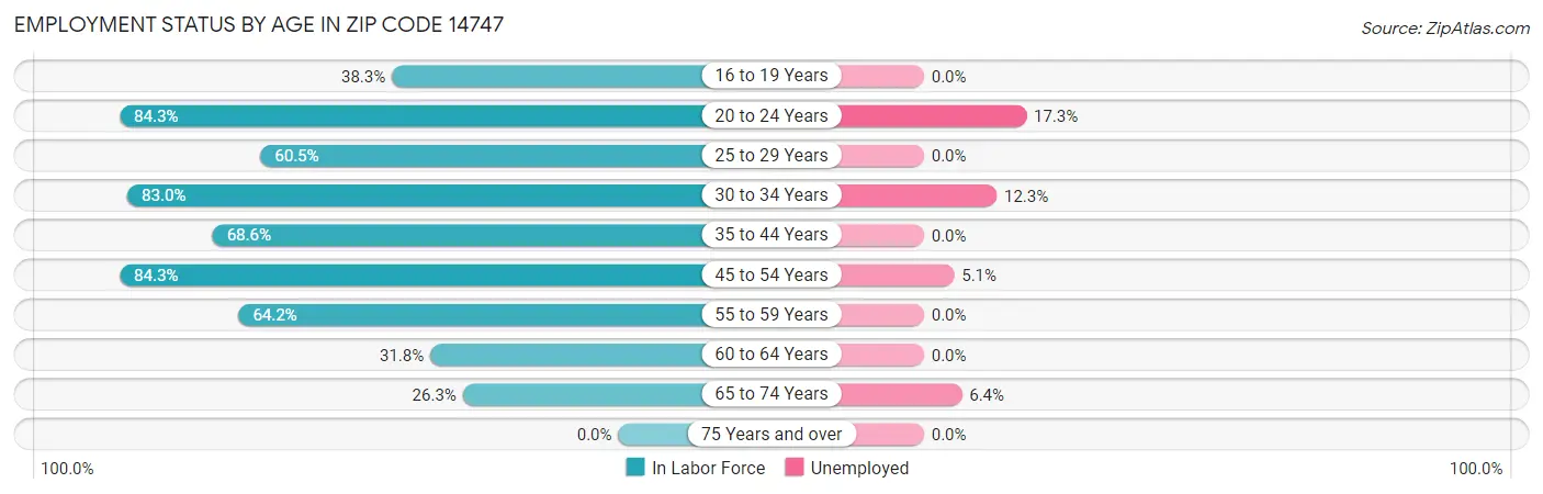 Employment Status by Age in Zip Code 14747