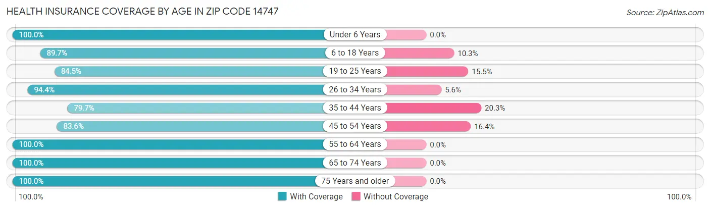 Health Insurance Coverage by Age in Zip Code 14747