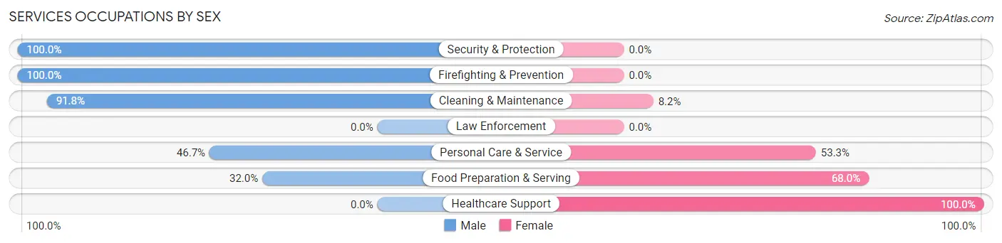 Services Occupations by Sex in Zip Code 14747